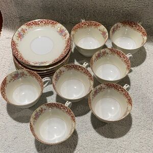 Vintage Noritake Floral Tea Set with Red and Cream Accents